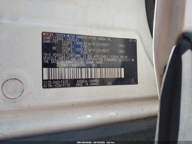 Продаж на аукціоні авто 2019 Toyota Rav4 Hybrid Xle, vin: 2T3RWRFV1KW025694, номер лоту: 45439390