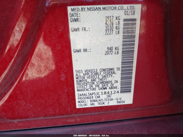Nissan Altima 2.5 Sr 2018 1N4AL3AP5JC184124 Image 9