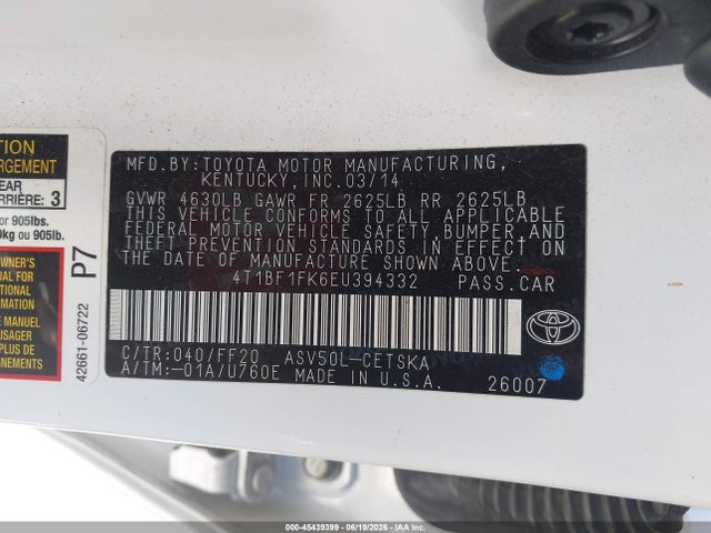 Toyota CAMRY SE 2014 4T1BF1FK6EU394332 Image 9