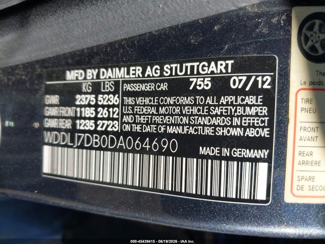 Auction sale of the 2013 Mercedes-benz Cls 550, vin: WDDLJ7DB0DA064690, lot number: 45439415