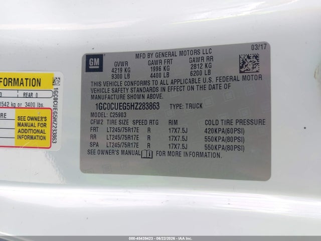 Aukcja sprzedaży 2017 Chevrolet Silverado 2500hd Wt, vin: 1GC0CUEG5HZ283863, numer aukcji: 45439423