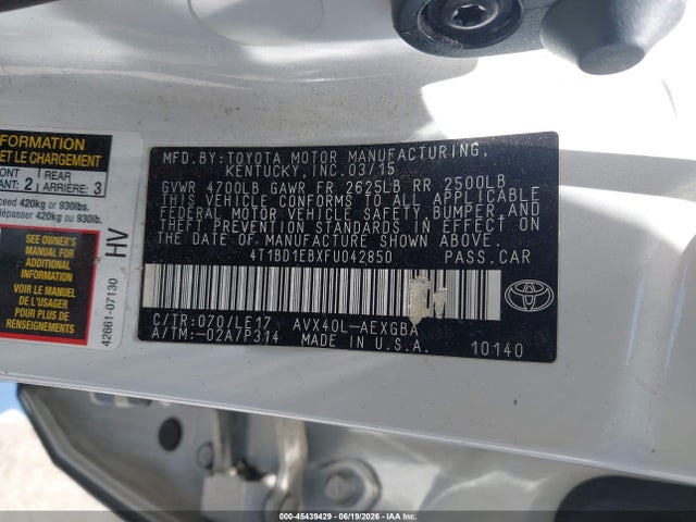 4T1BD1EBXFU042850 Toyota Avalon Hybrid Xle Touring