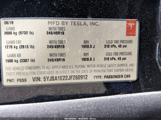Tesla Model S 100d/75d/p100d 2018 5YJSA1E22JF260912 Image 8