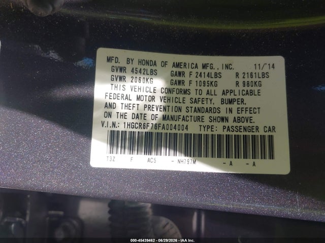 1HGCR6F76FA004004 Honda Accord Hybrid Touring