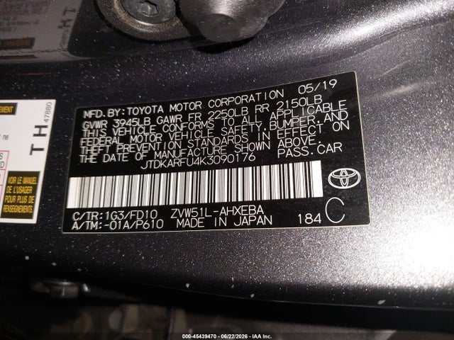 Toyota Prius Le 2019 JTDKARFU4K3090176 Image 9