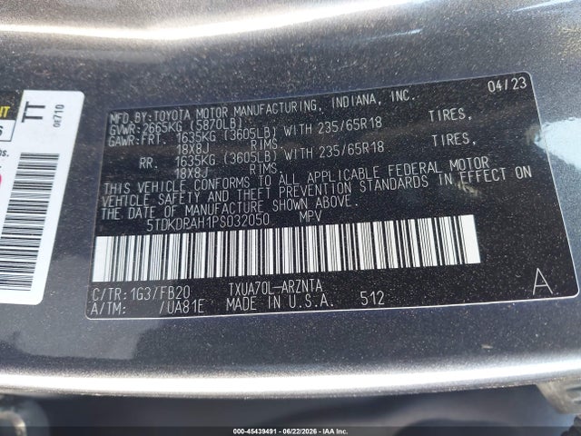 Toyota Highlander Le 2023 5TDKDRAH1PS032050 Image 9