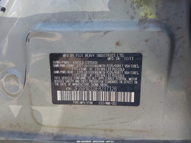 45439500 :رقم المزاد ، JF2GPACC0E8237328 vin ، 2014 Subaru Xv Crosstrek 2.0i Premium مزاد بيع