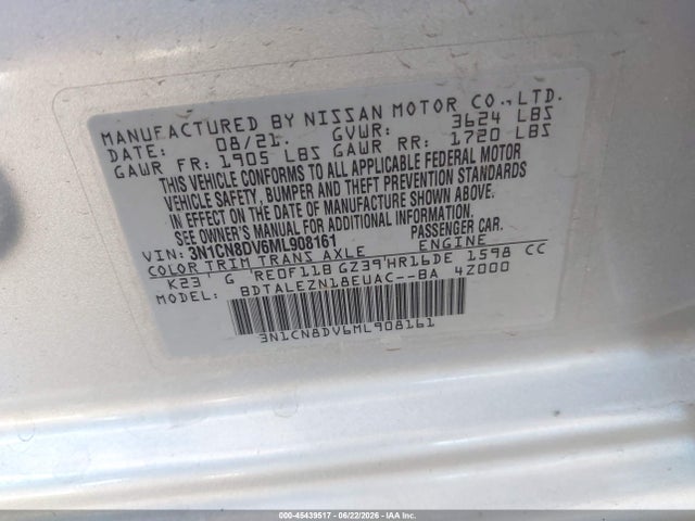 Nissan Versa S Xtronic Cvt 2021 3N1CN8DV6ML908161 Image 9