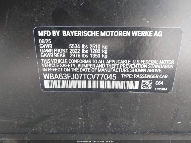 Продажа на аукционе авто 2026 Bmw 540i Xdrive, vin: WBA63FJ07TCV77045, номер лота: 45439534