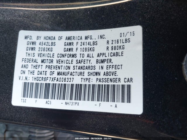1HGCR6F7XFA006337 Honda Accord Hybrid Touring