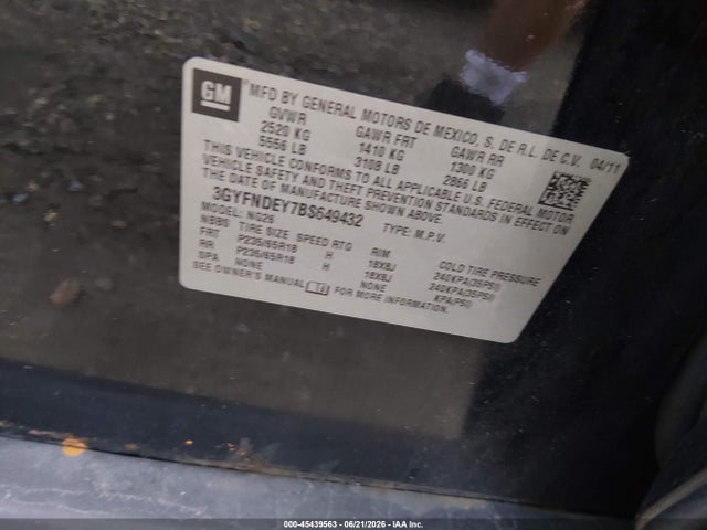 Продаж на аукціоні авто 2011 Cadillac Srx Luxury Collection, vin: 3GYFNDEY7BS649432, номер лоту: 45439563