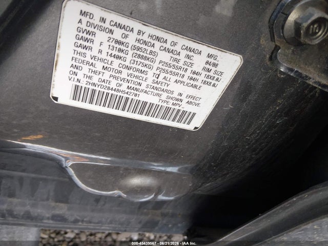 45439567 :رقم المزاد ، 2HNYD28448H542701 vin ، 2008 Acura Mdx Technology Package مزاد بيع