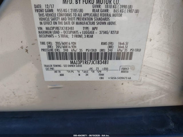 Ford ECOSPORT S 2018 MAJ3P1RE7JC183481 Image 9