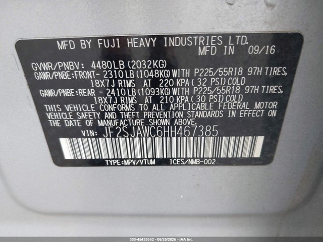 Продаж на аукціоні авто 2017 Subaru Forester 2.5i Touring, vin: JF2SJAWC6HH467385, номер лоту: 45439582