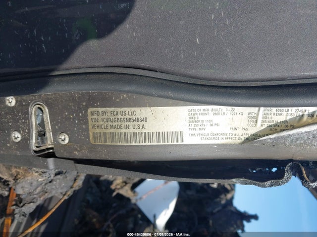 45439606 :رقم المزاد ، 1C4RJGBG9N8548840 vin ، 2022 Jeep Grand Cherokee Limited 4x2 مزاد بيع