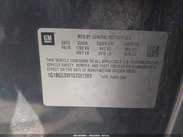 Продажа на аукционе авто 2016 Chevrolet Cruze Premier Auto, vin: 1G1BG5SM1G7287263, номер лота: 45439641