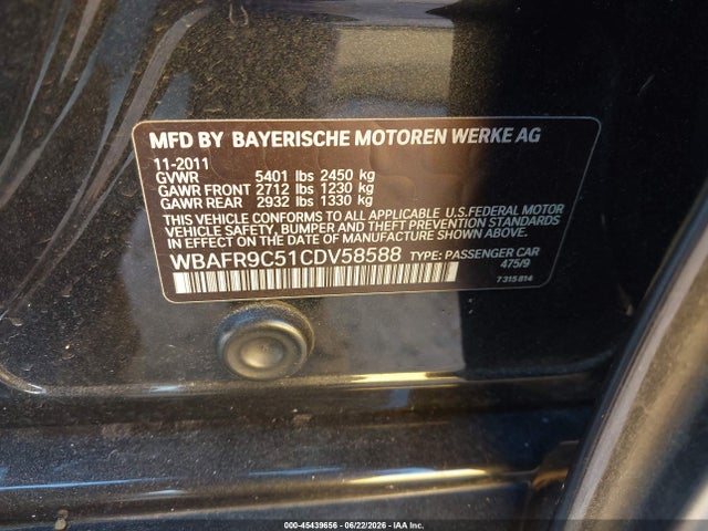 45439656 :رقم المزاد ، WBAFR9C51CDV58588 vin ، 2012 Bmw 550i مزاد بيع