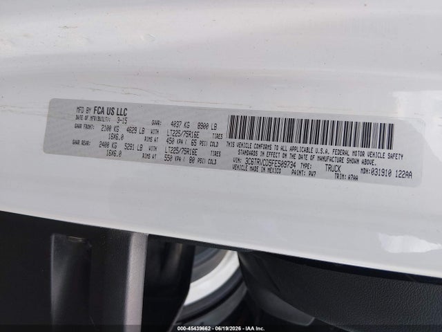 45439662 :رقم المزاد ، 3C6TRVCD5FE509734 vin ، 2015 Ram Promaster 2500 High Roof مزاد بيع