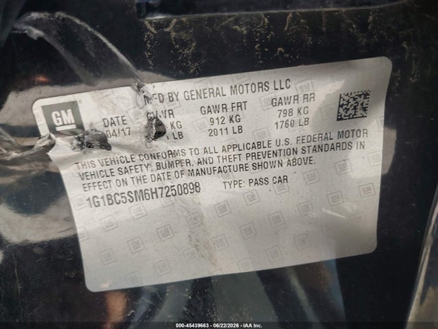 45439663 :رقم المزاد ، 1G1BC5SM6H7250898 vin ، 2017 Chevrolet Cruze Ls Auto مزاد بيع