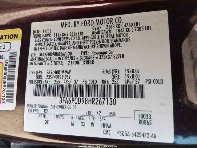 3FA6P0D98HR267130 Ford Fusion Platinum/titanium