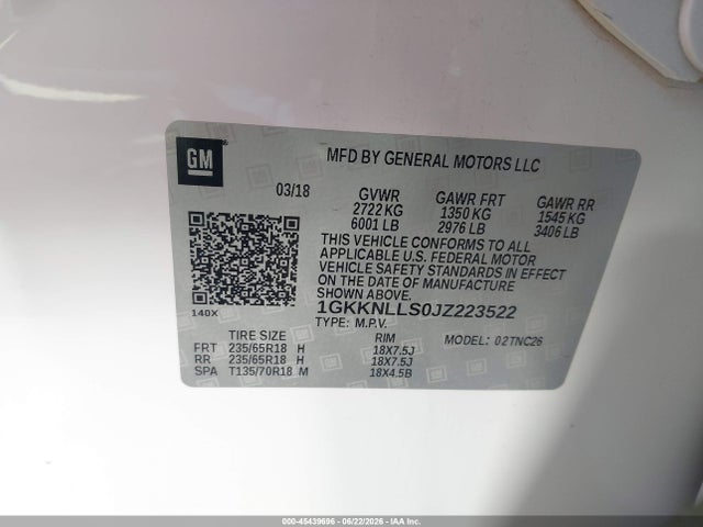 GMC Acadia Sle-2 2018 1GKKNLLS0JZ223522 Image 9