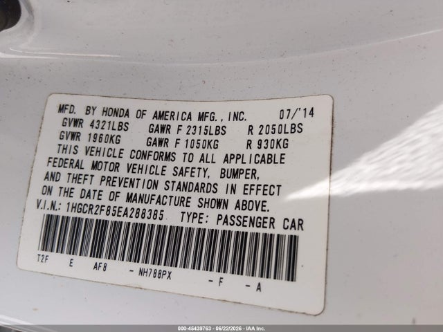 Honda Accord Ex-l 2014 1HGCR2F85EA288385 Image 9