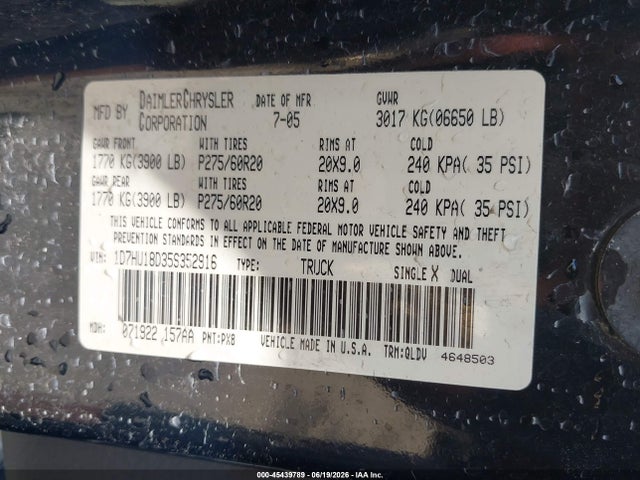 Продажа на аукционе авто 2005 Dodge Ram 1500 Slt/laramie, vin: 1D7HU18D35S352916, номер лота: 45439789