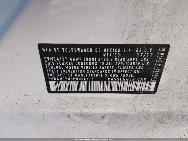 Продаж на аукціоні авто 2023 Volkswagen Jetta 1.5t Sel, vin: 3VWGM7BU8PM054212, номер лоту: 45439796
