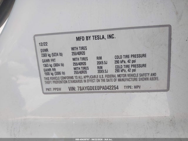 Продажа на аукционе авто 2023 Tesla Model Y Awd/long Range Dual Motor All-wheel Drive, vin: 7SAYGDEE0PA042254, номер лота: 45439797