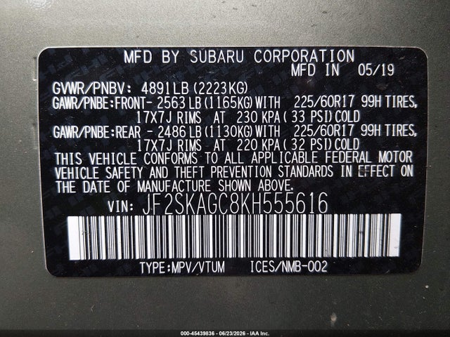 Продажа на аукционе авто 2019 Subaru Forester Premium, vin: JF2SKAGC8KH555616, номер лота: 45439836