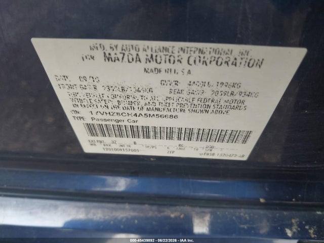 2010 Mazda Mazda6 I Touring მანქანა იყიდება აუქციონზე, vin: 1YVHZ8CH4A5M56686, აუქციონის ნომერი: 45439892