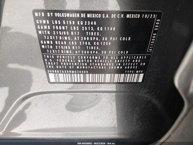3VVRB7AX9RM036089 Volkswagen Tiguan 2.0t S