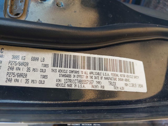 Продаж на аукціоні авто 2011 Ram Ram 1500 Sport, vin: 1D7RV1CT0BS557167, номер лоту: 45439903