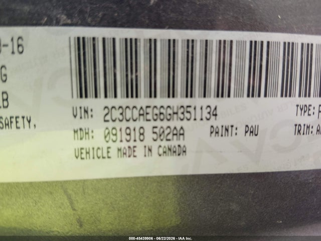 Продаж на аукціоні авто 2016 Chrysler 300c, vin: 2C3CCAEG6GH351134, номер лоту: 45439906