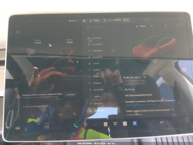 45439960 :رقم المزاد ، 7SAYGAEE5PF970787 vin ، 2023 Tesla Model Y Awd/long Range Dual Motor All-wheel Drive مزاد بيع