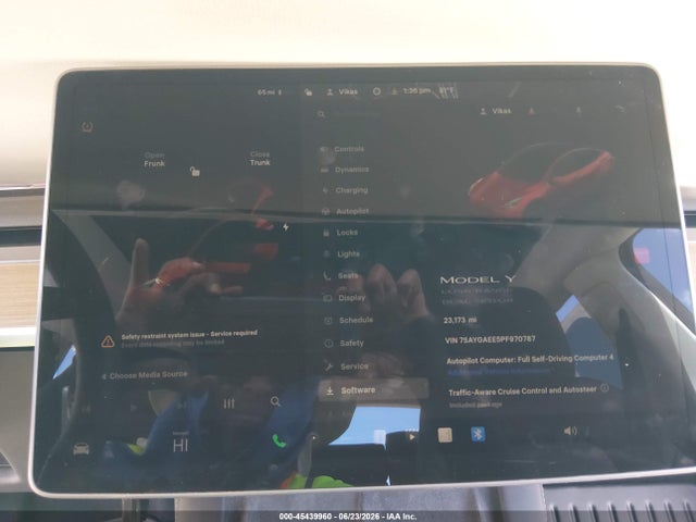 45439960 :رقم المزاد ، 7SAYGAEE5PF970787 vin ، 2023 Tesla Model Y Awd/long Range Dual Motor All-wheel Drive مزاد بيع