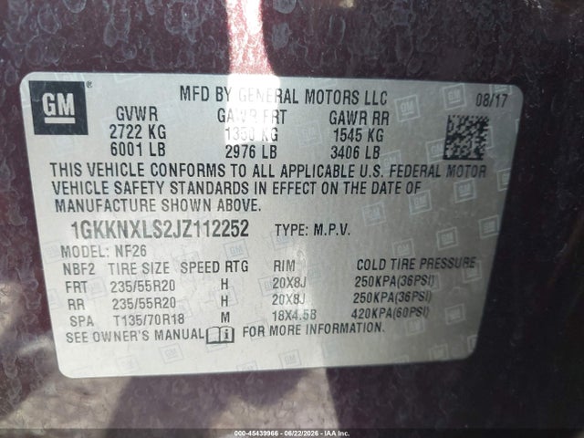 Aukcja sprzedaży 2018 Gmc Acadia Denali, vin: 1GKKNXLS2JZ112252, numer aukcji: 45439966