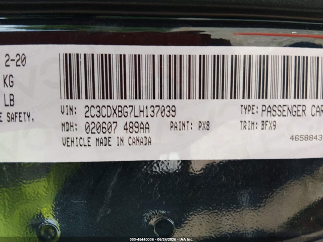 2C3CDXBG7LH137039 Dodge Charger Sxt Rwd