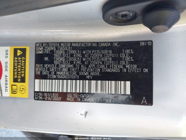 Продаж на аукціоні авто 2010 Lexus Rx 350, vin: 2T2BK1BA0AC076979, номер лоту: 45440039