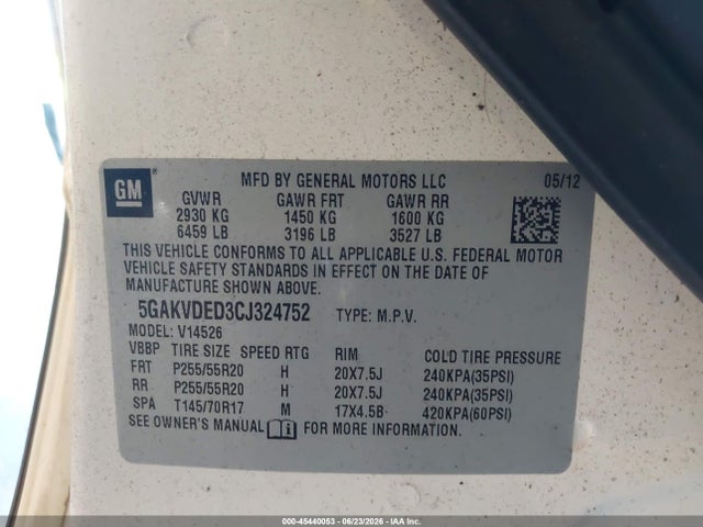 45440053 :رقم المزاد ، 5GAKVDED3CJ324752 vin ، 2012 Buick Enclave Premium مزاد بيع