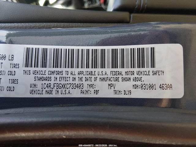 2019 Jeep Grand Cherokee Limited 4x4 მანქანა იყიდება აუქციონზე, vin: 1C4RJFBGXKC733403, აუქციონის ნომერი: 45440072