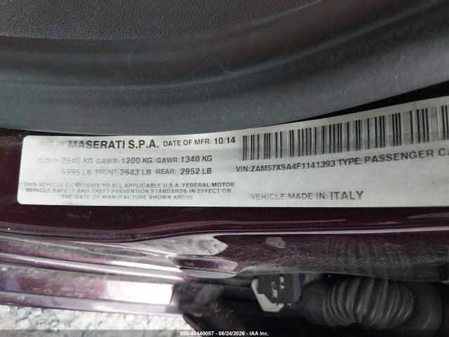 Aukcja sprzedaży 2015 Maserati Ghibli, vin: ZAM57XSA4F1141393, numer aukcji: 45440087