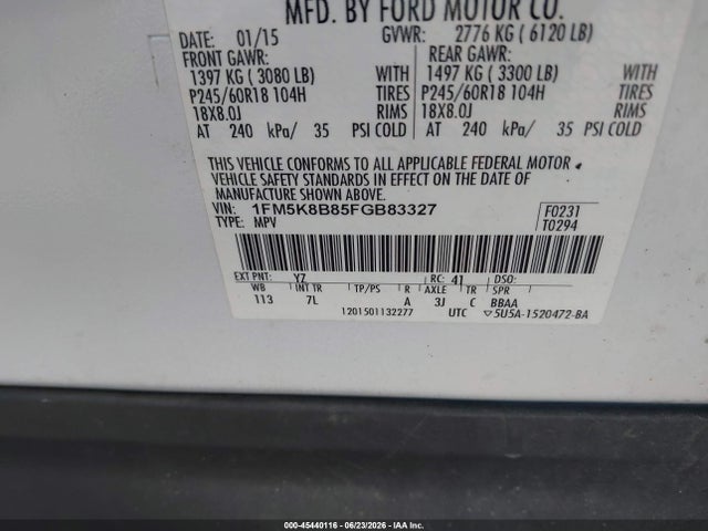 Aukcja sprzedaży 2015 Ford Explorer, vin: 1FM5K8B85FGB83327, numer aukcji: 45440116