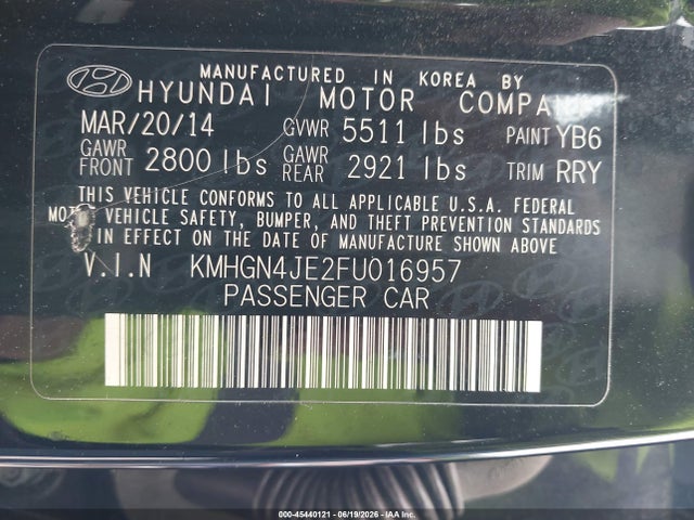 Aukcja sprzedaży 2015 Hyundai Genesis 3.8, vin: KMHGN4JE2FU016957, numer aukcji: 45440121