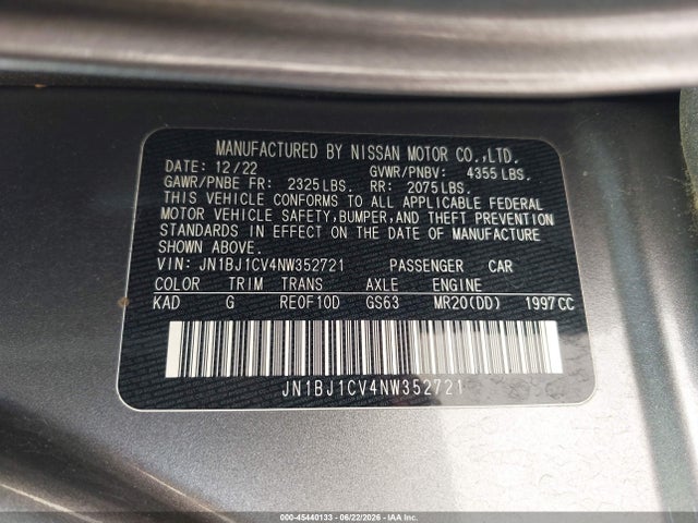Продажа на аукционе авто 2022 Nissan Rogue Sport Sl Fwd Xtronic Cvt, vin: JN1BJ1CV4NW352721, номер лота: 45440133