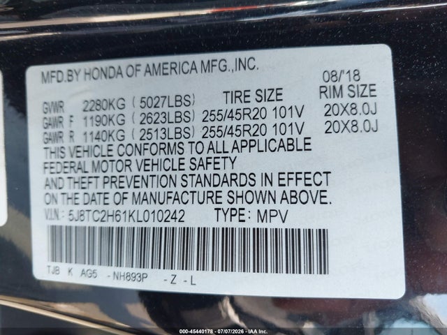 Aukcja sprzedaży 2019 Acura Rdx A-spec Package, vin: 5J8TC2H61KL010242, numer aukcji: 45440178