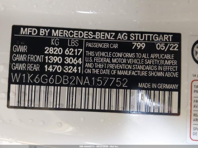 W1K6G6DB2NA157752 Mercedes-Benz S 500 4matic