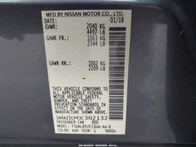 Aukcja sprzedaży 2018 Nissan Leaf S, vin: 1N4AZ1CP4JC302132, numer aukcji: 45440220