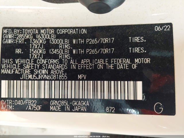 Toyota 4RUNNER SR5 2022 JTEMU5JR9N6081855 Image 9