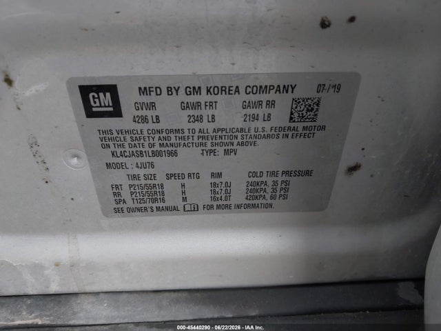 Продаж на аукціоні авто 2020 Buick Encore Fwd Preferred, vin: KL4CJASB1LB001966, номер лоту: 45440290